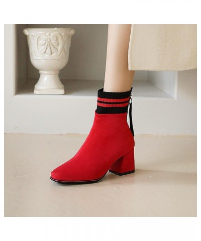 Womens BC194 Fur Collar Zipper Block Nubuck Mid Block Ankle High Boots Red $38.88 Boots