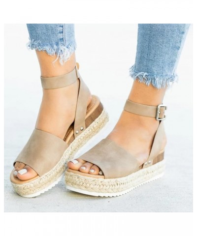 Womens Open Toe Espadrilles Dressy Platform Sandals Slip on Buckle Ankle Strap Wedges Sandals Khaki $11.65 Sandals