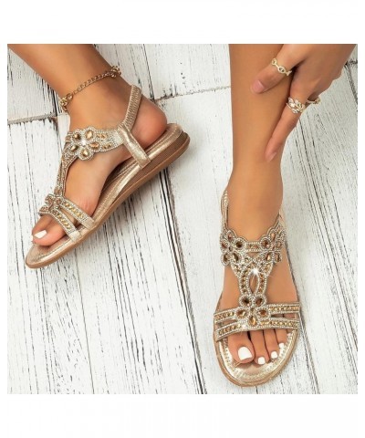 Wedge Slides for Women Open Toe Elastic Ankle Straps Espadrilles Mid Heels Casual Sandals Rhinestone Flip Flops Shoes 151-ibz...