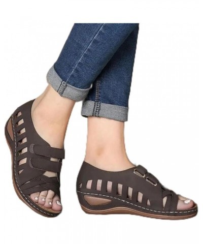 Casual Sandals Women 2021 Summer Hollow Simple All-Match Women's Sandals Comfortable Slope with Retro Sandals Women Dark Brow...