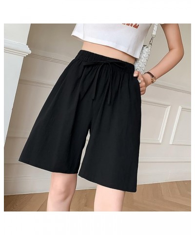 Womens Casual Drawstring Sweat Shorts Elastic Waist Running Workout Shorts with Pockets Women's Wide Leg Pants Black - 2024 P...