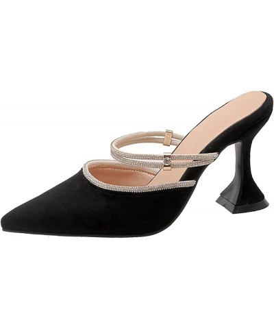 Women Mules, Pointed Toe High Heel Evening Shoes Slip On Louis Heel Mules Rhinestones, Size 2-10 Black $28.29 Mules & Clogs