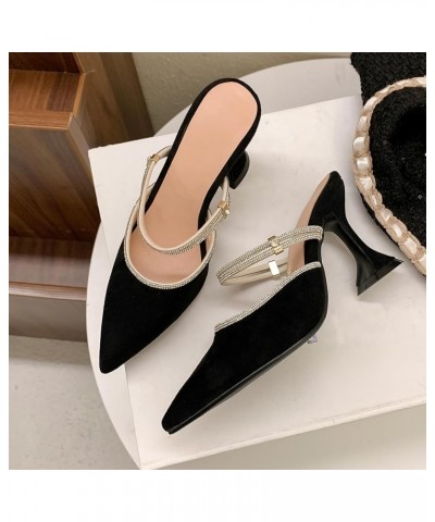 Women Mules, Pointed Toe High Heel Evening Shoes Slip On Louis Heel Mules Rhinestones, Size 2-10 Black $28.29 Mules & Clogs