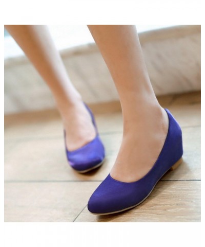 Women Working Shoes with Wedge Heel and Court Shoes Blue $22.52 Pumps