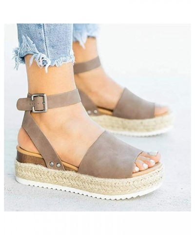 Womens Open Toe Espadrilles Dressy Platform Sandals Slip on Buckle Ankle Strap Wedges Sandals Khaki $11.65 Sandals