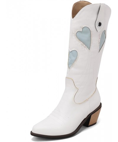 Women Pull On Warm Knee High Embroidered Cowboy Boots White 4 $32.65 Boots