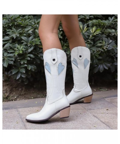 Women Pull On Warm Knee High Embroidered Cowboy Boots White 4 $32.65 Boots