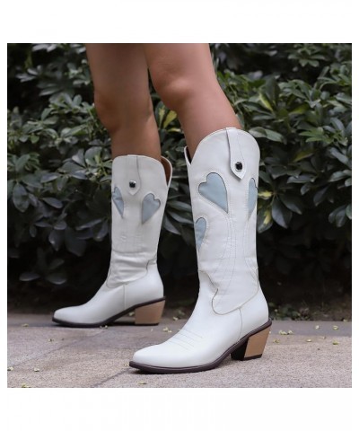 Women Pull On Warm Knee High Embroidered Cowboy Boots White 4 $32.65 Boots