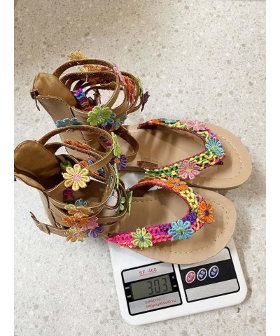 Flat Sandals for Women Dressy Flower Sandals Toe Roman Flat Back Zipper Wide Striped Flip Flop Round Shoes Multicolor 7 $13.6...