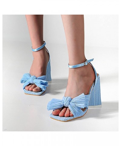 Women Wedge Chunky Block High Heel Sandals Bowknot Silk Retro Sandals Ankle Strap Solid Color Sandal Dressy for WeddingStrapp...