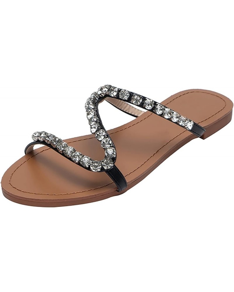 wedding sandals for bride wide width toe flip flop summer sandals women cute sandals for women Z 04-black $11.60 Sandals