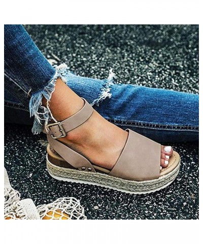 Womens Open Toe Espadrilles Dressy Platform Sandals Slip on Buckle Ankle Strap Wedges Sandals Khaki $11.65 Sandals