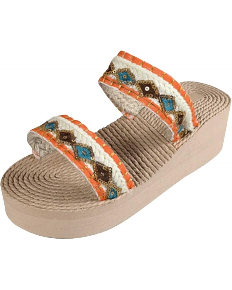 Zapatillas de casa mujer punta abierta zapatos s de lino bohemios de verano mujer sandalias vacaciones en la playa E-625 Oran...