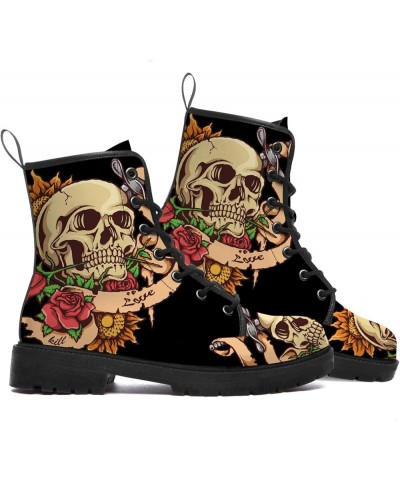 Skull Boots Womens Mens Combat Boots Anti-Slip Vegan Leather Work Ankle Booties Waterproof Shoes Gifts for Men Women Orange R...