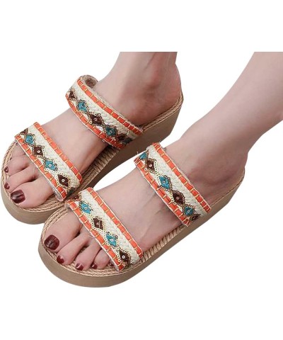 Zapatillas de casa mujer punta abierta zapatos s de lino bohemios de verano mujer sandalias vacaciones en la playa E-625 Oran...