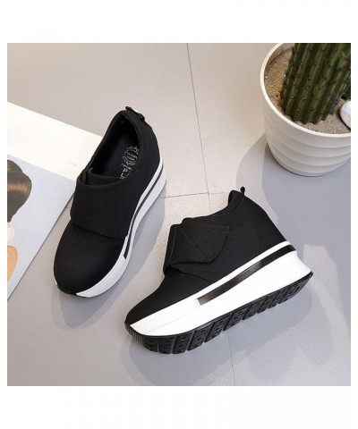 Women Sneakers Wedges Boots Platform Shoes Slip On Ankle Boots Casual Shoes Black $18.53 Boots