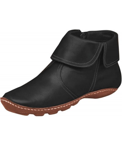 Womens Leather Ankle Boots Arch Support Womens Ankle Booties with Heel Black Booties for Women Low Heel Cutout Black Booties ...