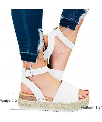 Womens Open Toe Espadrilles Dressy Platform Sandals Slip on Buckle Ankle Strap Wedges Sandals Khaki $11.65 Sandals