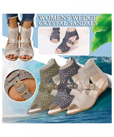 Ankle Strap Wedge Sandals Crystal Open Toe Comfy Solid Beach Sandals for Women Casual Summer X02-black $20.54 Sandals