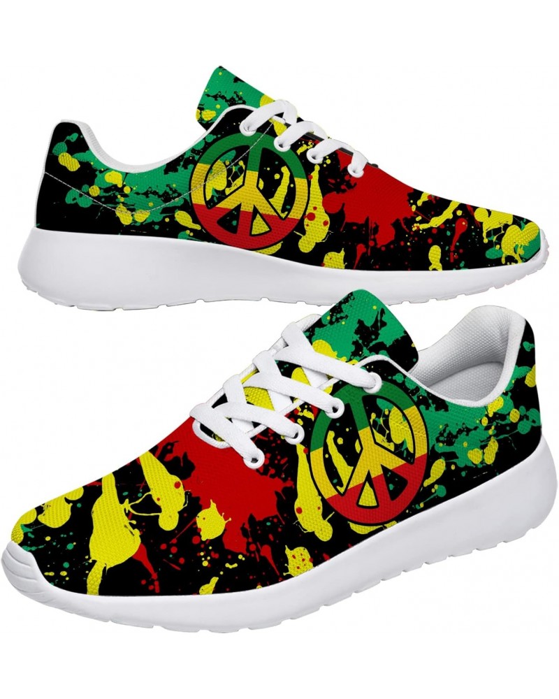 Reggae Rasta Peace Sign Shoes for Women Men Lightweight Non-Slip Sneakers Tennis Shoes Gifts for Big Kids,US Size 11.5 Men,Wh...