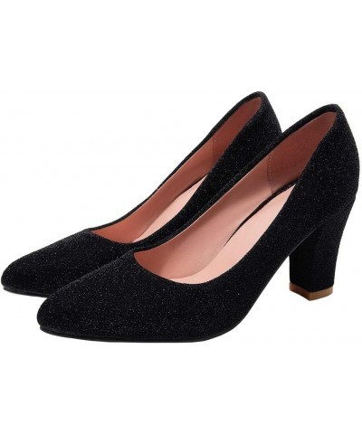 Womens Glitter High Heels Pointed Toe Block Pumps Wedding Party Shoes Black $21.72 Pumps