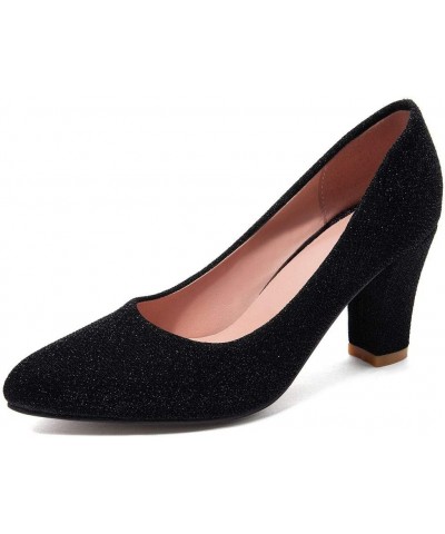 Womens Glitter High Heels Pointed Toe Block Pumps Wedding Party Shoes Black $21.72 Pumps