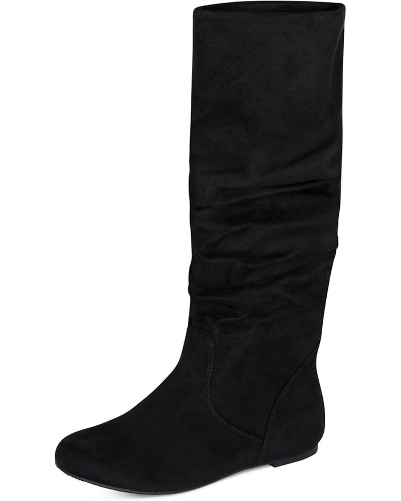 Roll- Women's Slouchy Faux Suede Knee High Pull On Flat Round Toe Boots Black Imsu $22.67 Boots