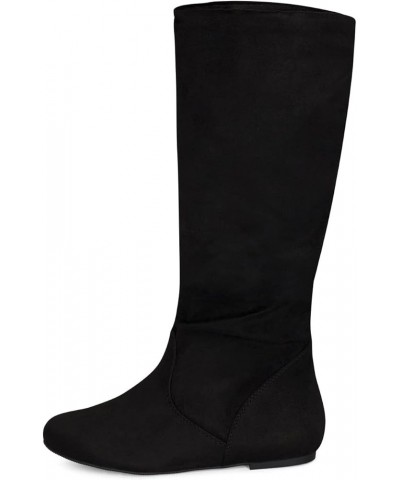 Roll- Women's Slouchy Faux Suede Knee High Pull On Flat Round Toe Boots Black Imsu $22.67 Boots