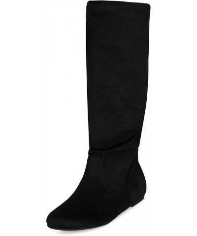 Roll- Women's Slouchy Faux Suede Knee High Pull On Flat Round Toe Boots Black Imsu $22.67 Boots