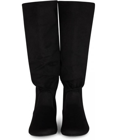 Roll- Women's Slouchy Faux Suede Knee High Pull On Flat Round Toe Boots Black Imsu $22.67 Boots