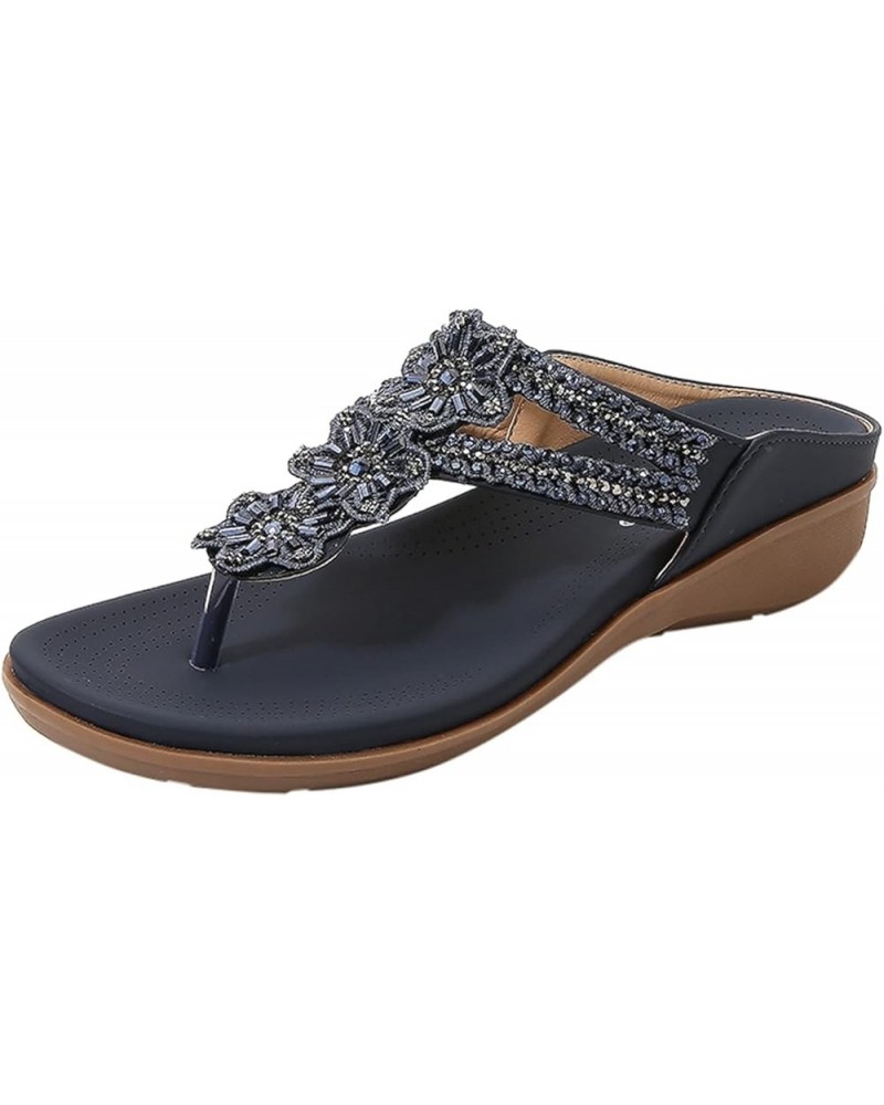 Sandals For Women Flats Open Toe Thick Bottom Comfortable Shoes Wedges Slippers Z 14-blue $12.85 Sandals