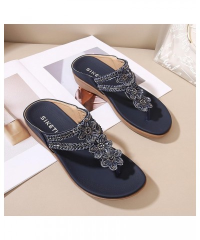 Sandals For Women Flats Open Toe Thick Bottom Comfortable Shoes Wedges Slippers Z 14-blue $12.85 Sandals