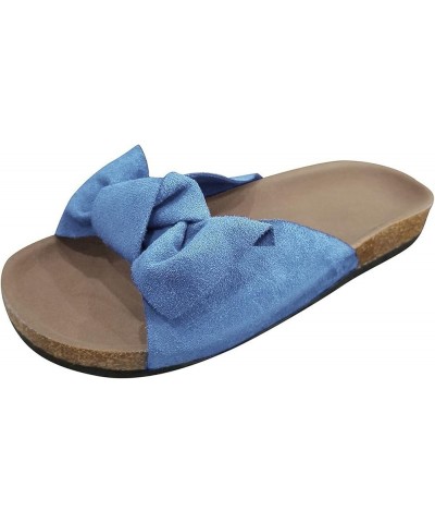 Womens Slip On Flat Sandals Dressy Summer Spring Bowknot Comfortable Trendy Platform Beach Thong Western 2024 Falt Blue $15.3...