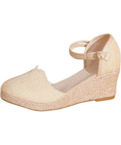 Women's Platform & Wedge Sandals,Espadrilles Wedge Sandals Closed Toe Ankle Strap Braided High Heeled Sandals For Women Summe...