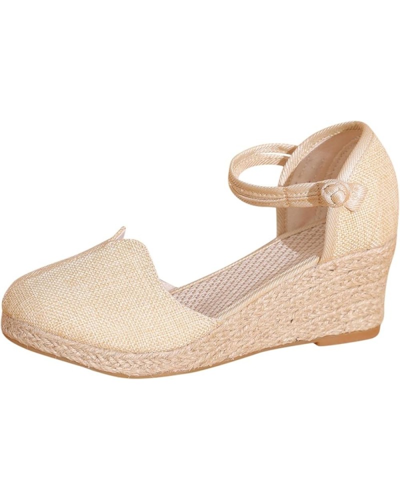 Women's Platform & Wedge Sandals,Espadrilles Wedge Sandals Closed Toe Ankle Strap Braided High Heeled Sandals For Women Summe...