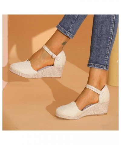 Women's Platform & Wedge Sandals,Espadrilles Wedge Sandals Closed Toe Ankle Strap Braided High Heeled Sandals For Women Summe...