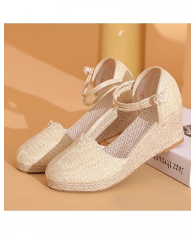 Women's Platform & Wedge Sandals,Espadrilles Wedge Sandals Closed Toe Ankle Strap Braided High Heeled Sandals For Women Summe...