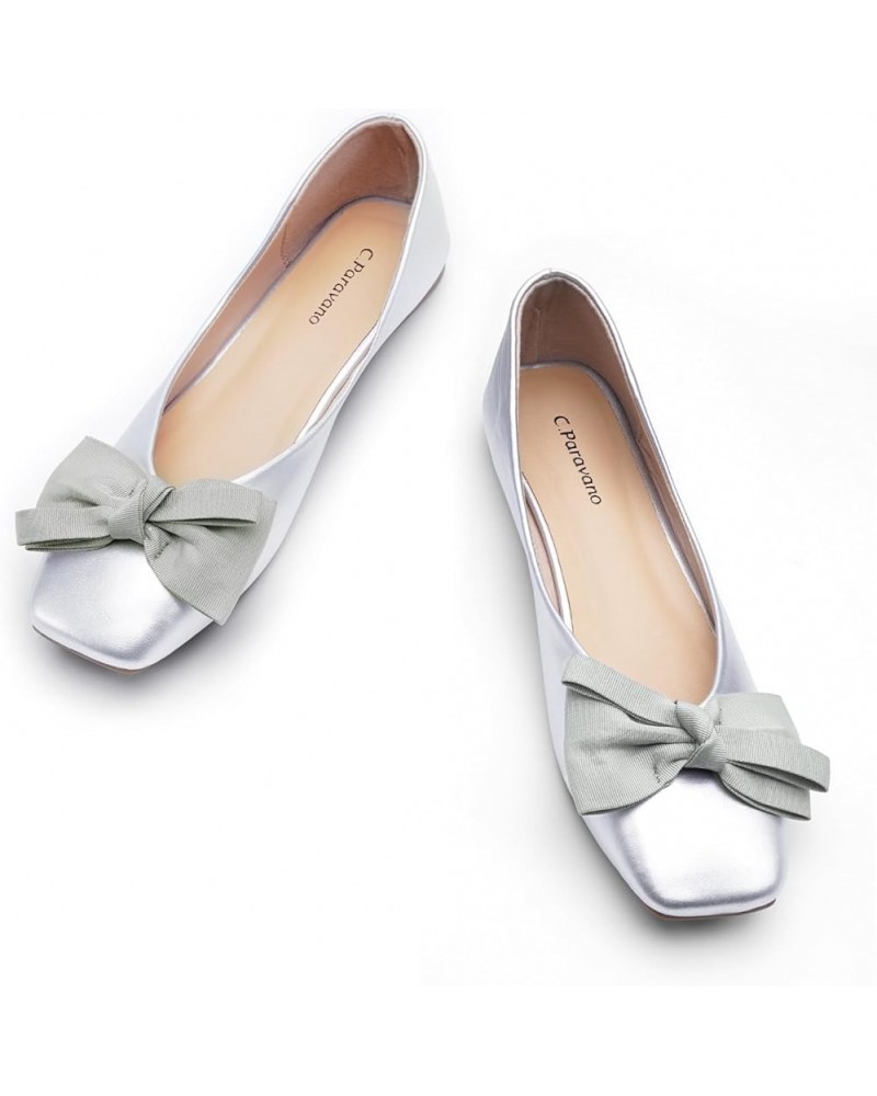 Women's Flats | Square Toe Shoes for Women | Leather Flat Shoes for Women | Slip On Ballet Flats N-silver $57.81 Flats