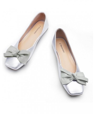 Women's Flats | Square Toe Shoes for Women | Leather Flat Shoes for Women | Slip On Ballet Flats N-silver $57.81 Flats