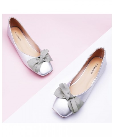 Women's Flats | Square Toe Shoes for Women | Leather Flat Shoes for Women | Slip On Ballet Flats N-silver $57.81 Flats