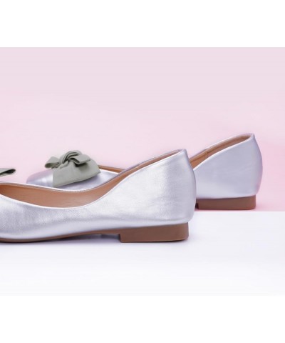 Women's Flats | Square Toe Shoes for Women | Leather Flat Shoes for Women | Slip On Ballet Flats N-silver $57.81 Flats