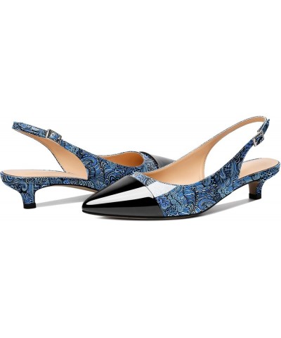 Women Slingback Kitten Heels Cap Toe Two Toned Low Heel Pumps Pointed Toe Ankle Strap Sandals Patchwork Party Elegant Shoes F...