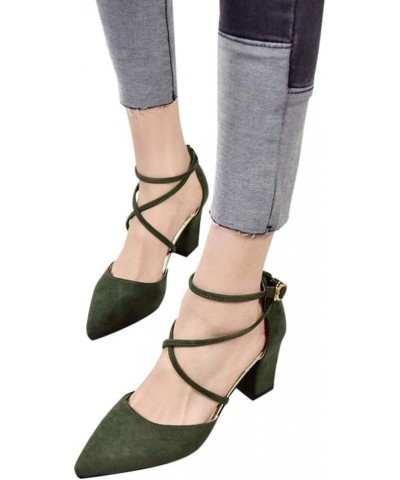 Block Heel Sandals strappy clear block heels for women clear pumps for women heels gold sandals for women Army Green $21.01 S...