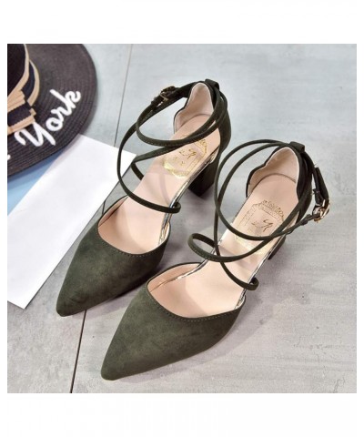 Block Heel Sandals strappy clear block heels for women clear pumps for women heels gold sandals for women Army Green $21.01 S...