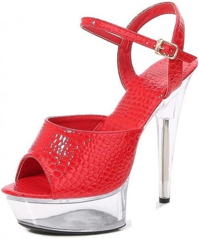 Women's Sandals Transparent Platform Open Toe Buckle High Heel Sandals Feminine Banquet Party Stilettos Red 35 $37.39 Sandals