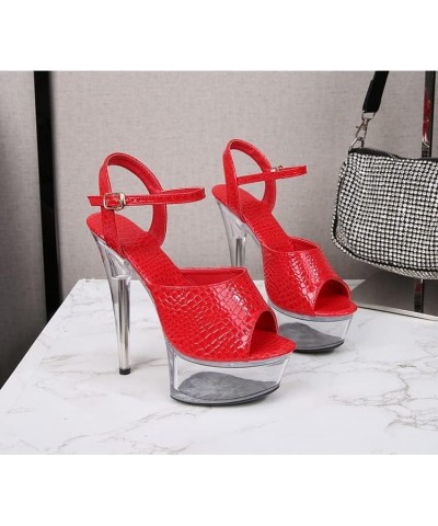 Women's Sandals Transparent Platform Open Toe Buckle High Heel Sandals Feminine Banquet Party Stilettos Red 35 $37.39 Sandals