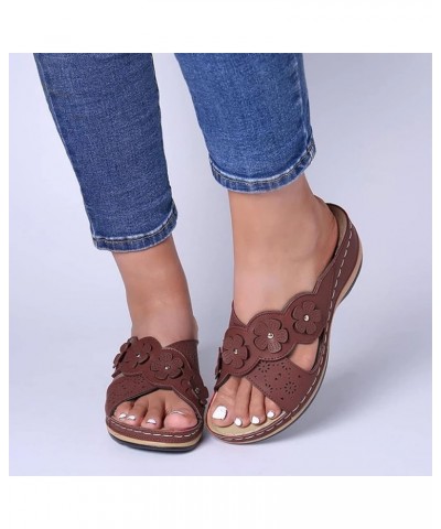 Women's Floral Sandals Shoes Slippers Fashion Ladies Casual Wedges Outdoor Women's slipper Brown $15.95 Slippers