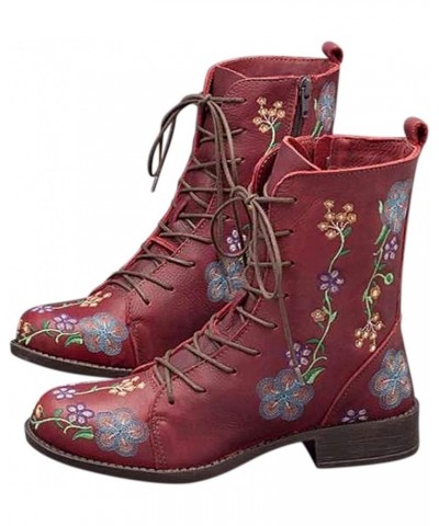 Black Platform Boots Short Wellies Women Mid-Calf Boots Anti-Slip Snow Boots 4-red $31.69 Boots