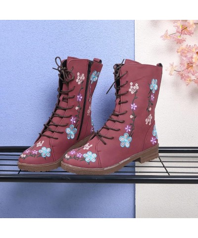 Black Platform Boots Short Wellies Women Mid-Calf Boots Anti-Slip Snow Boots 4-red $31.69 Boots