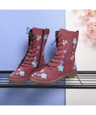 Black Platform Boots Short Wellies Women Mid-Calf Boots Anti-Slip Snow Boots 4-red $31.69 Boots